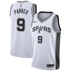 White Tony Parker Twill Basketball Jersey -Spurs #9 Parker Twill Jerseys, FREE SHIPPING