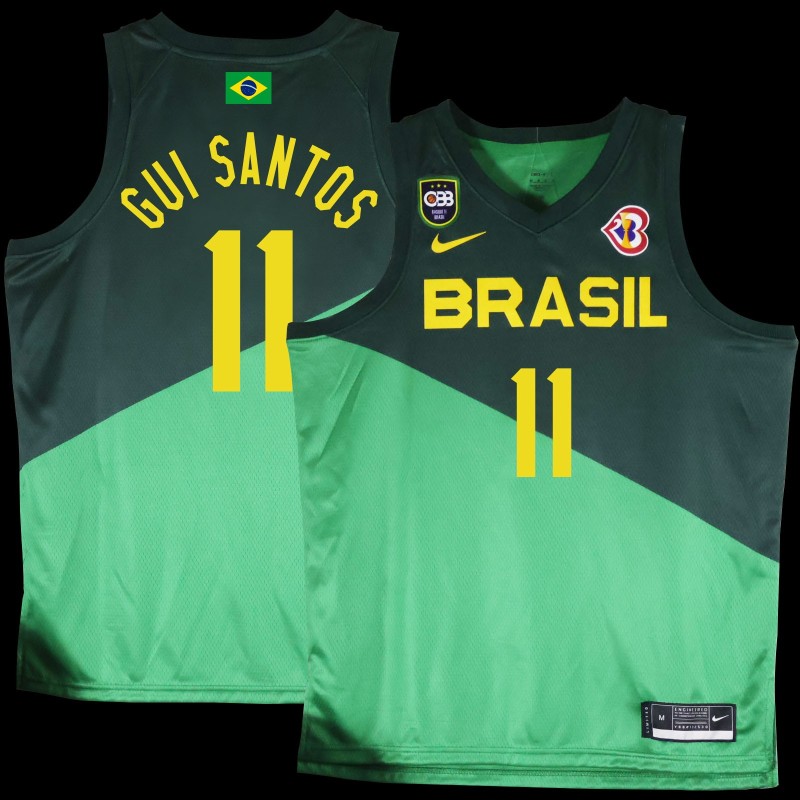Gui Santos Basketball World Cup 2023 Team Brasil #11 Green Jersey