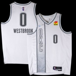 Thunder #0 Russell Westbrook 2021-22City White Jersey with Love's sponsor patch