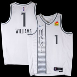 Thunder #1 Gus Williams 2021-22City White Jersey with Love's sponsor patch