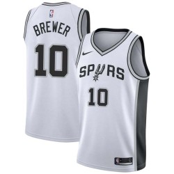 White Ron Brewer Twill Basketball Jersey -Spurs #10 Brewer Twill Jerseys, FREE SHIPPING