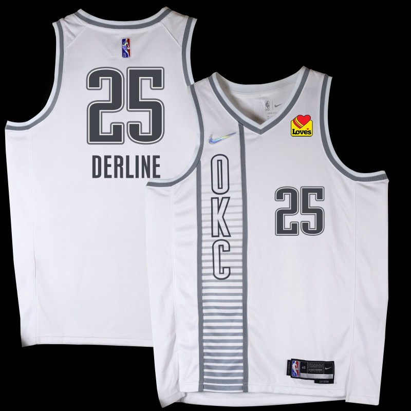 Thunder #25 Rod Derline 2021-22City White Jersey with Love's sponsor patch