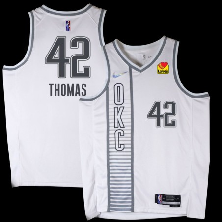 Thunder #42 Lance Thomas 2021-22City White Jersey with Love's sponsor patch