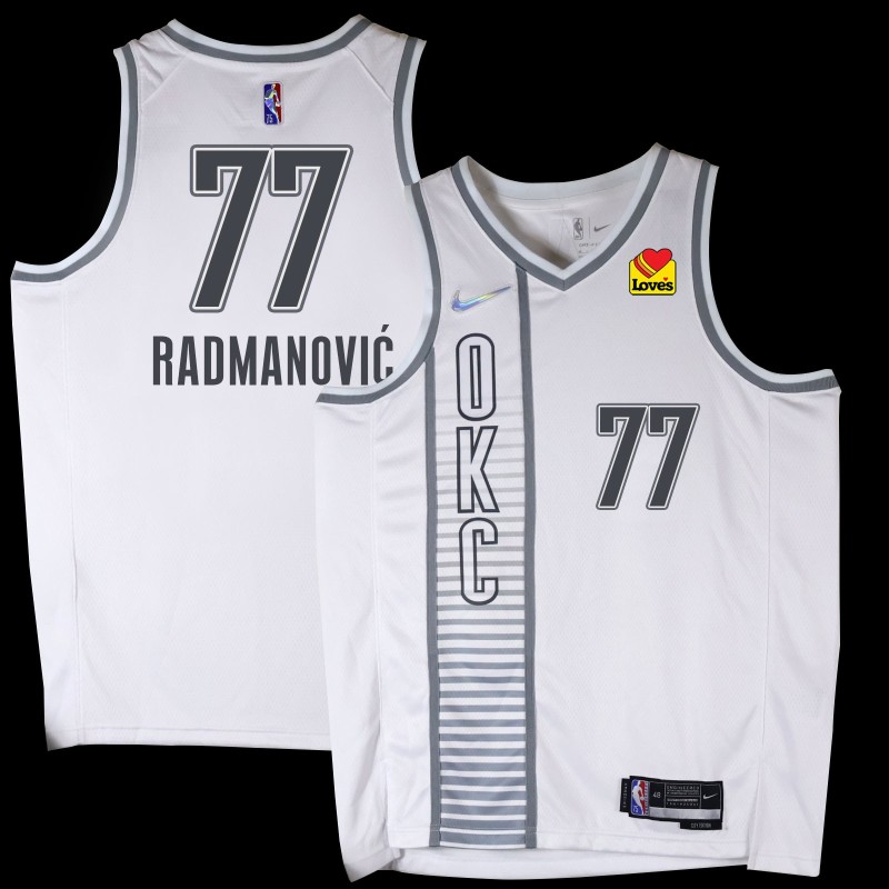 Thunder #77 Vladimir Radmanović 2021-22City White Jersey with Love's sponsor patch