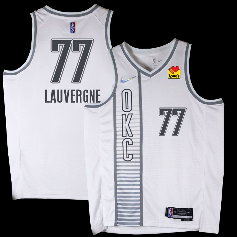 Thunder #77 Joffrey Lauvergne 2021-22City White Jersey with Love's sponsor patch