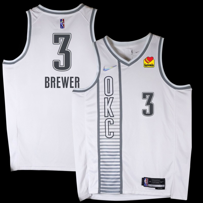 Thunder #3 Corey Brewer 2021-22City White Jersey with Love's sponsor patch