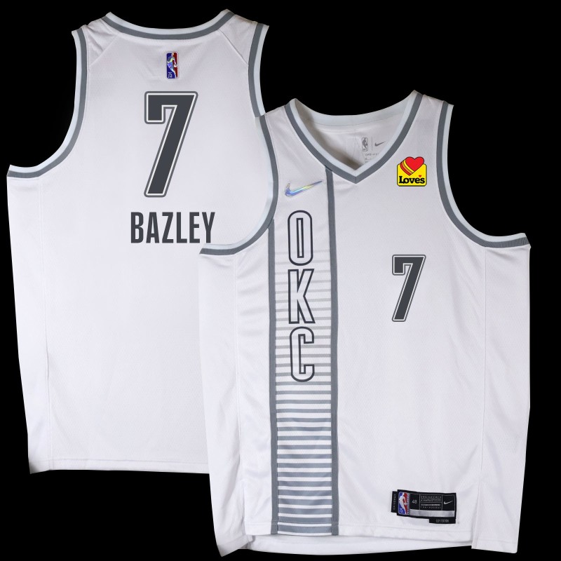 Thunder #7 Darius Bazley 2021-22City White Jersey with Love's sponsor patch