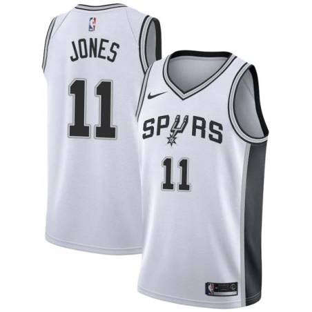 White Anthony Jones Twill Basketball Jersey -Spurs #11 Jones Twill Jerseys, FREE SHIPPING