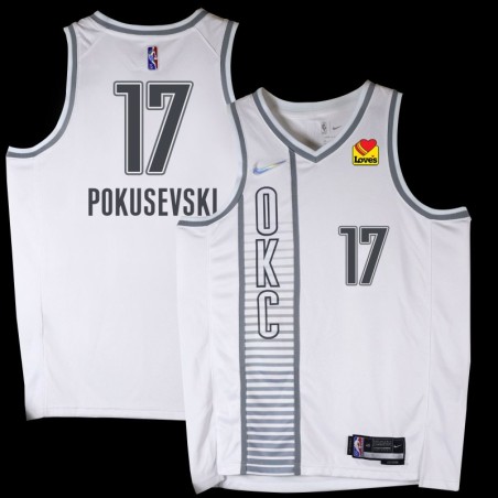 Thunder #17 Aleksej Pokusevski 2021-22City White Jersey with Love's sponsor patch