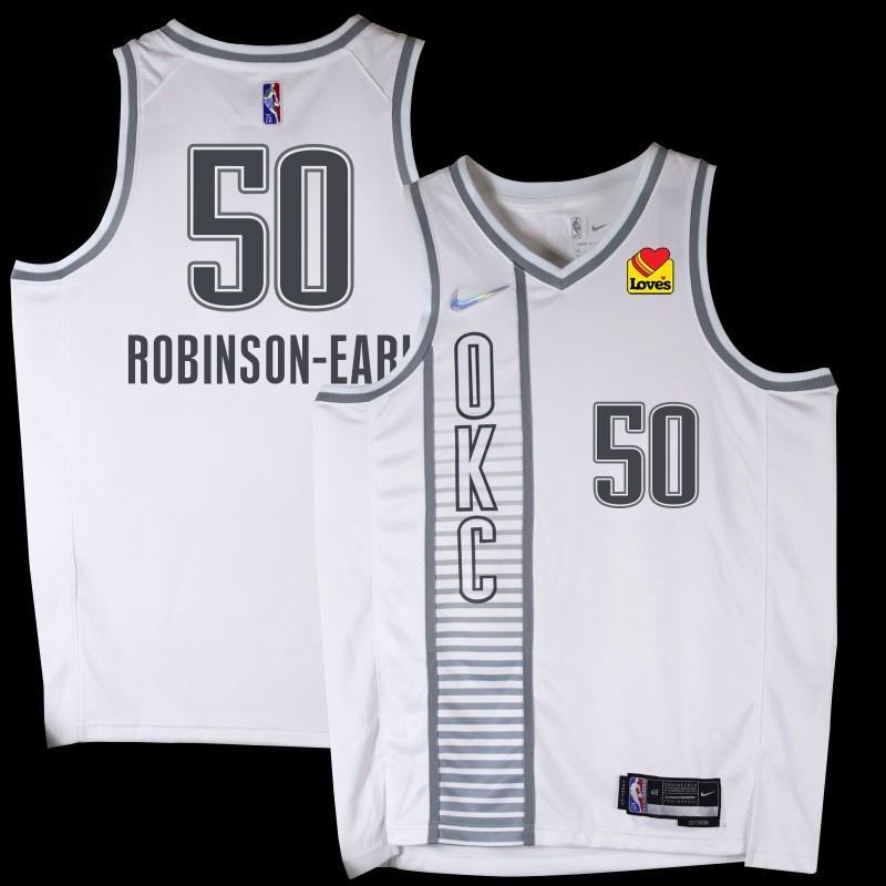 Thunder #50 Jeremiah Robinson-Earl 2021-22City White Jersey with Love's sponsor patch