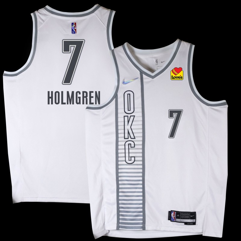 Thunder #7 Chet Holmgren 2021-22City White Jersey with Love's sponsor patch