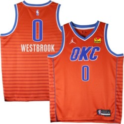 Thunder #0 Russell Westbrook Orange Jersey with Love's sponsor patch