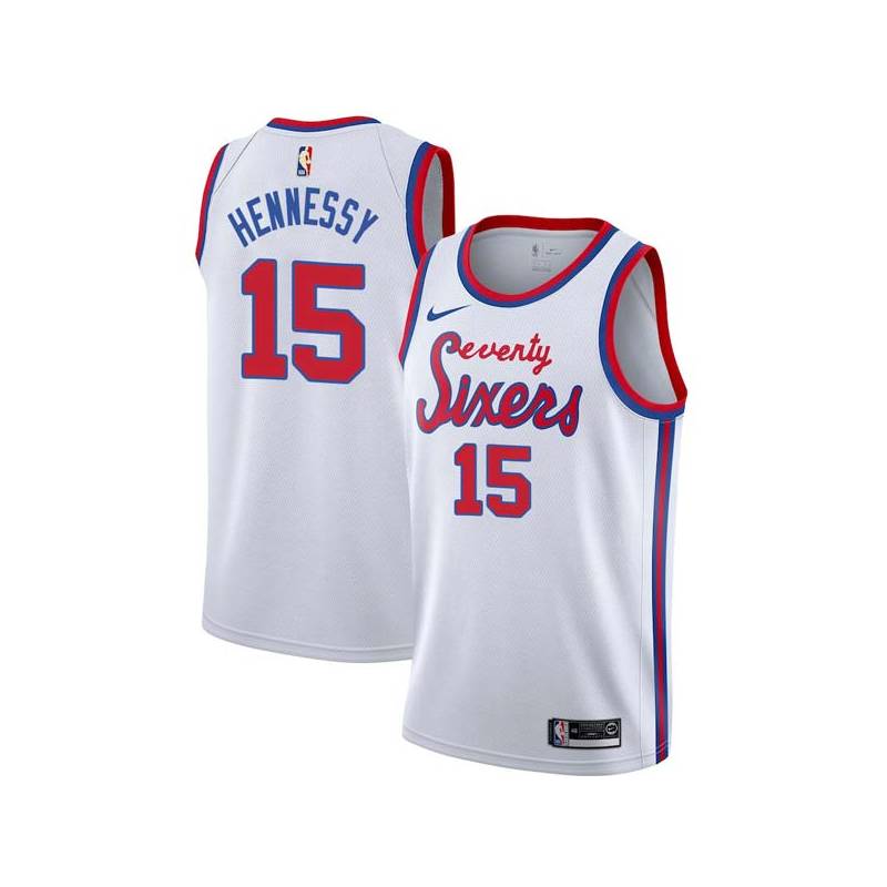 White Classic Larry Hennessy Twill Basketball Jersey -76ers #15 Hennessy Twill Jerseys, FREE SHIPPING