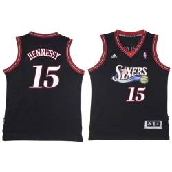 Black Throwback Larry Hennessy Twill Basketball Jersey -76ers #15 Hennessy Twill Jerseys, FREE SHIPPING