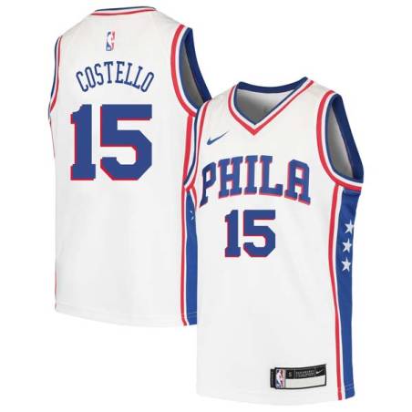 White Larry Costello Twill Basketball Jersey -76ers #15 Costello Twill Jerseys, FREE SHIPPING