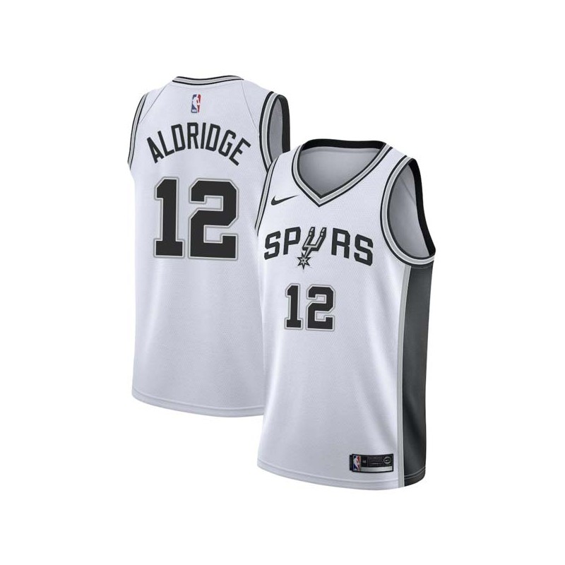 White LaMarcus Aldridge Twill Basketball Jersey -Spurs #12 Aldridge Twill Jerseys, FREE SHIPPING