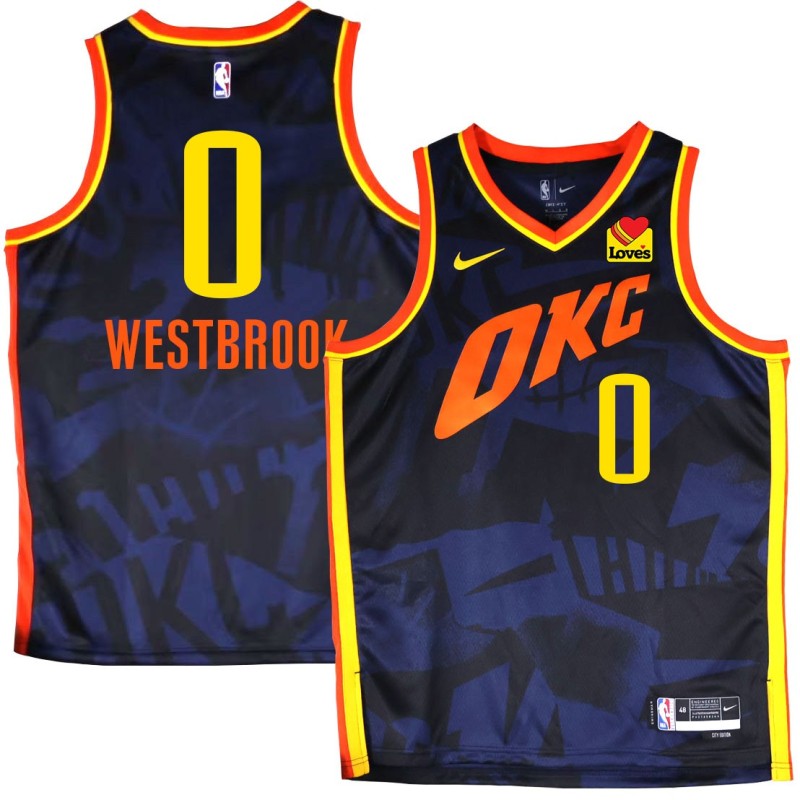 Thunder #0 Russell Westbrook 2023-24City Navy Jersey with Love's sponsor patch