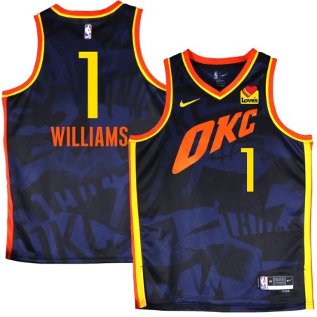 Thunder #1 Gus Williams 2023-24City Navy Jersey with Love's sponsor patch