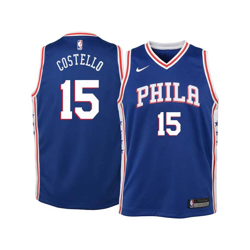 Blue Larry Costello Twill Basketball Jersey -76ers #15 Costello Twill Jerseys, FREE SHIPPING