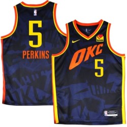 Thunder #5 Kendrick Perkins 2023-24City Navy Jersey with Love's sponsor patch