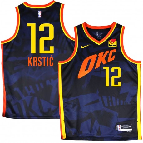 Thunder #12 Nenad Krstić 2023-24City Navy Jersey with Love's sponsor patch