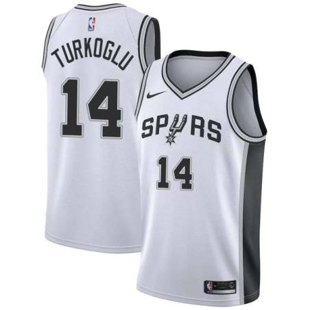 White Hedo Turkoglu Twill Basketball Jersey -Spurs #14 Turkoglu Twill Jerseys, FREE SHIPPING