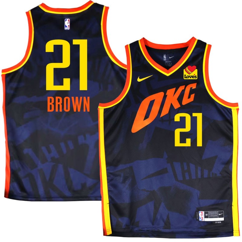 Thunder #21 Tony Brown 2023-24City Navy Jersey with Love's sponsor patch