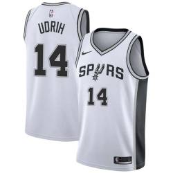 White Beno Udrih Twill Basketball Jersey -Spurs #14 Udrih Twill Jerseys, FREE SHIPPING