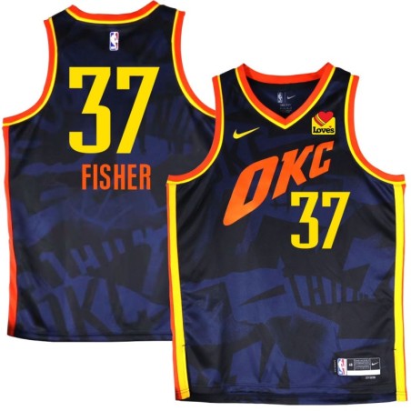 Thunder #37 Derek Fisher 2023-24City Navy Jersey with Love's sponsor patch