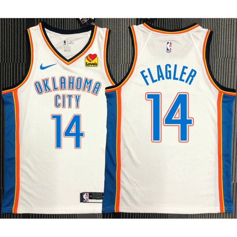 Thunder #14 Adam Flagler White Jersey with LOVES Sponsor Patch