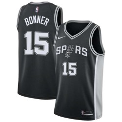 Black Matt Bonner Twill Basketball Jersey -Spurs #15 Bonner Twill Jerseys, FREE SHIPPING