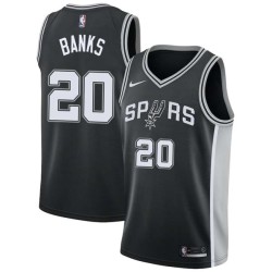 Black Gene Banks Twill Basketball Jersey -Spurs #20 Banks Twill Jerseys, FREE SHIPPING