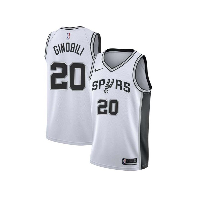 White Manu Ginobili Twill Basketball Jersey -Spurs #20 Ginobili Twill Jerseys, FREE SHIPPING