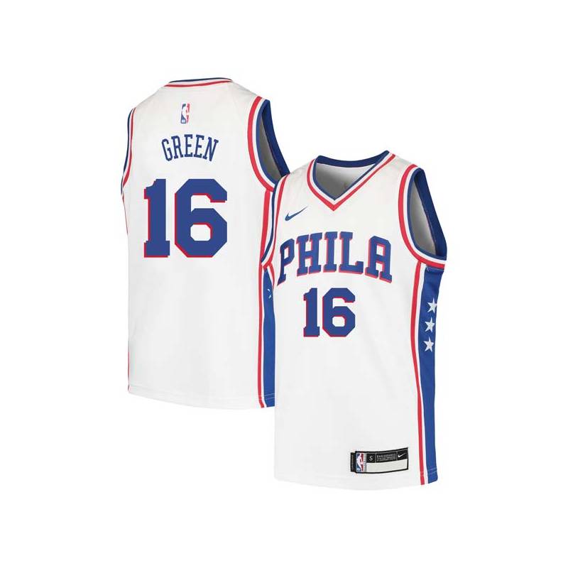 White Johnny Green Twill Basketball Jersey -76ers #16 Green Twill Jerseys, FREE SHIPPING