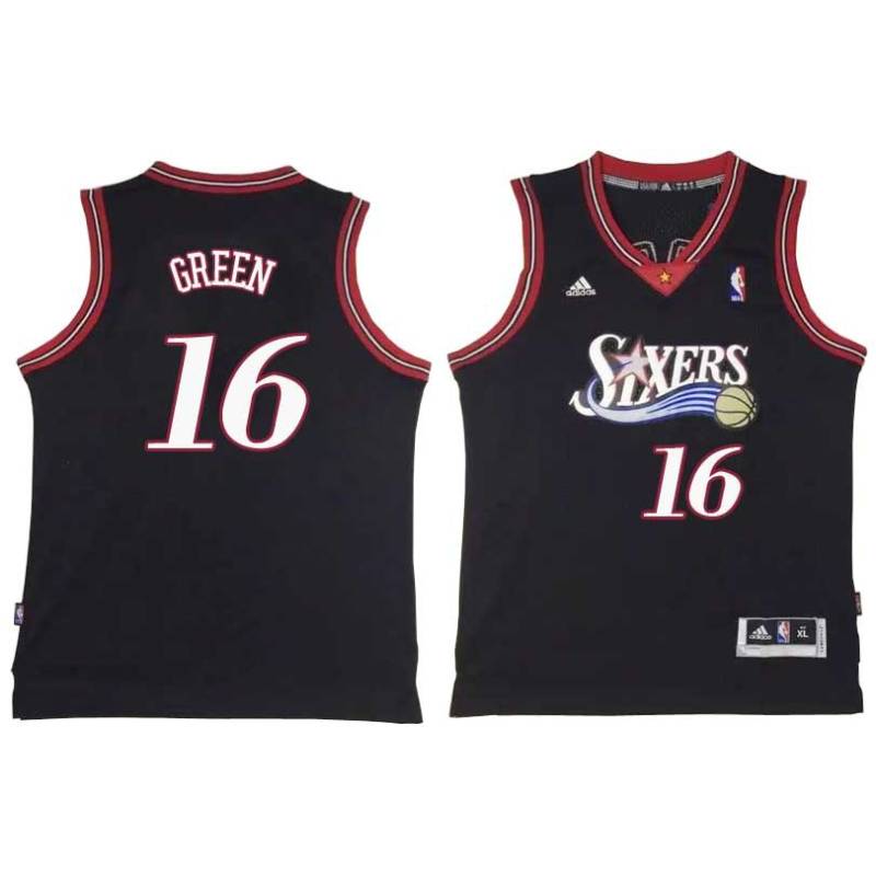 Black Throwback Johnny Green Twill Basketball Jersey -76ers #16 Green Twill Jerseys, FREE SHIPPING