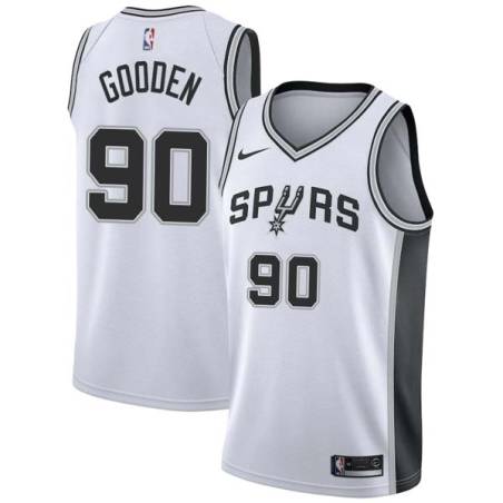 White Drew Gooden Twill Basketball Jersey -Spurs #90 Gooden Twill Jerseys, FREE SHIPPING