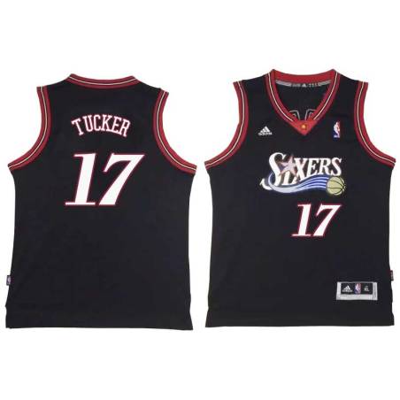 Black Throwback Jim Tucker Twill Basketball Jersey -76ers #17 Tucker Twill Jerseys, FREE SHIPPING