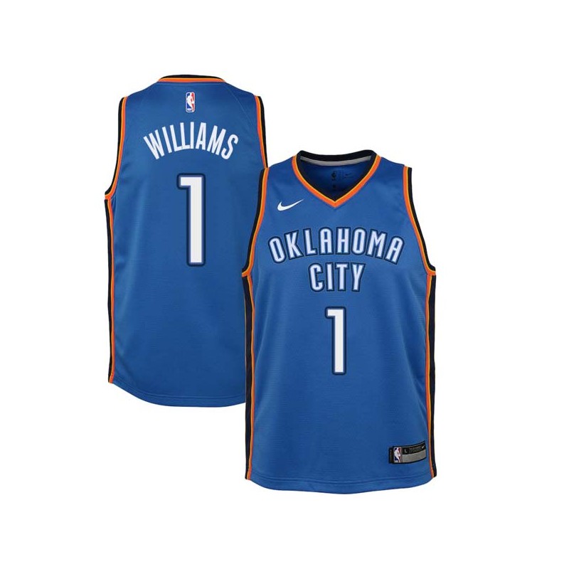 Blue Shammond Williams Twill Basketball Jersey -Thunder #1 Williams Twill Jerseys, FREE SHIPPING