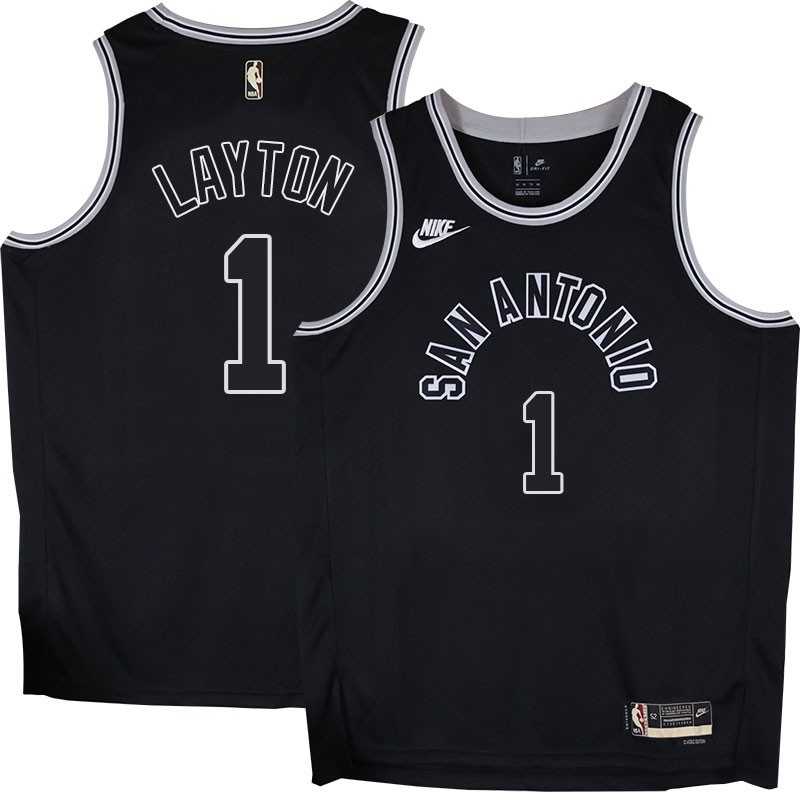 Spurs #1 Mo Layton Black Throwback Twill Jersey