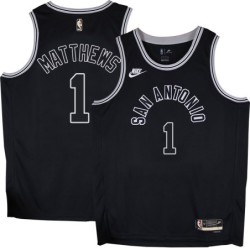 Spurs #1 Wes Matthews Black Throwback Twill Jersey