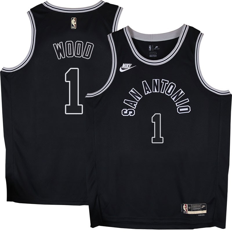 Spurs #1 Leon Wood Black Throwback Twill Jersey