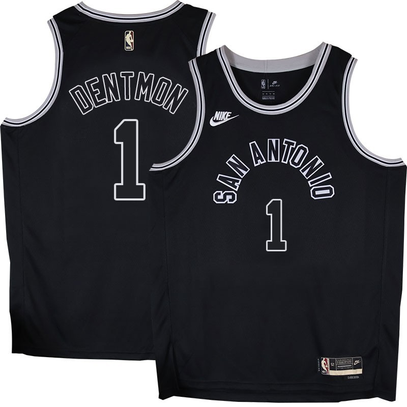 Spurs #1 Justin Dentmon Black Throwback Twill Jersey