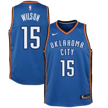 Blue George Wilson Twill Basketball Jersey -Thunder #15 Wilson Twill Jerseys, FREE SHIPPING