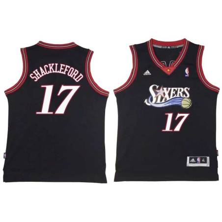 Black Throwback Charles Shackleford Twill Basketball Jersey -76ers #17 Shackleford Twill Jerseys, FREE SHIPPING