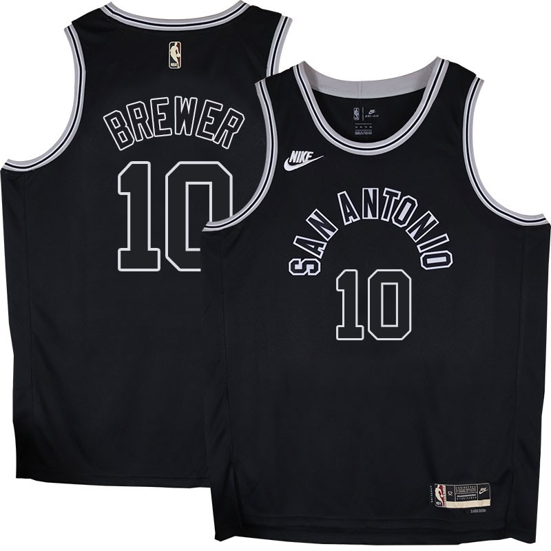 Spurs #10 Ron Brewer Black Throwback Twill Jersey