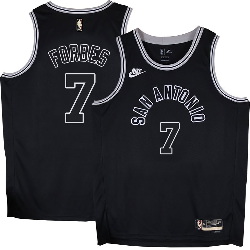 Spurs #7 Bryn Forbes Black Throwback Twill Jersey