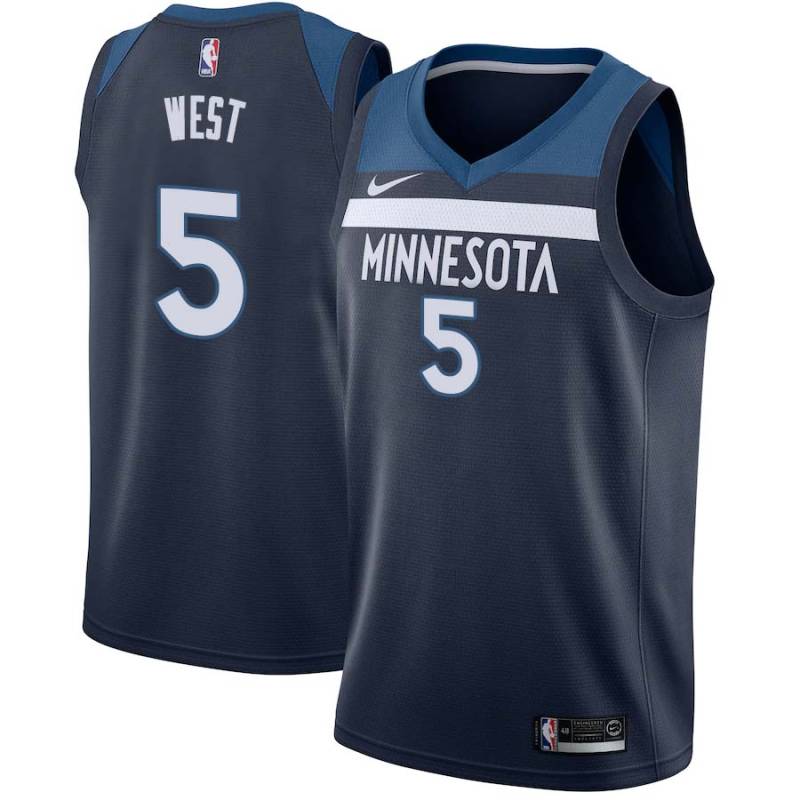 Navy Doug West Twill Basketball Jersey -Timberwolves #5 West Twill Jerseys, FREE SHIPPING