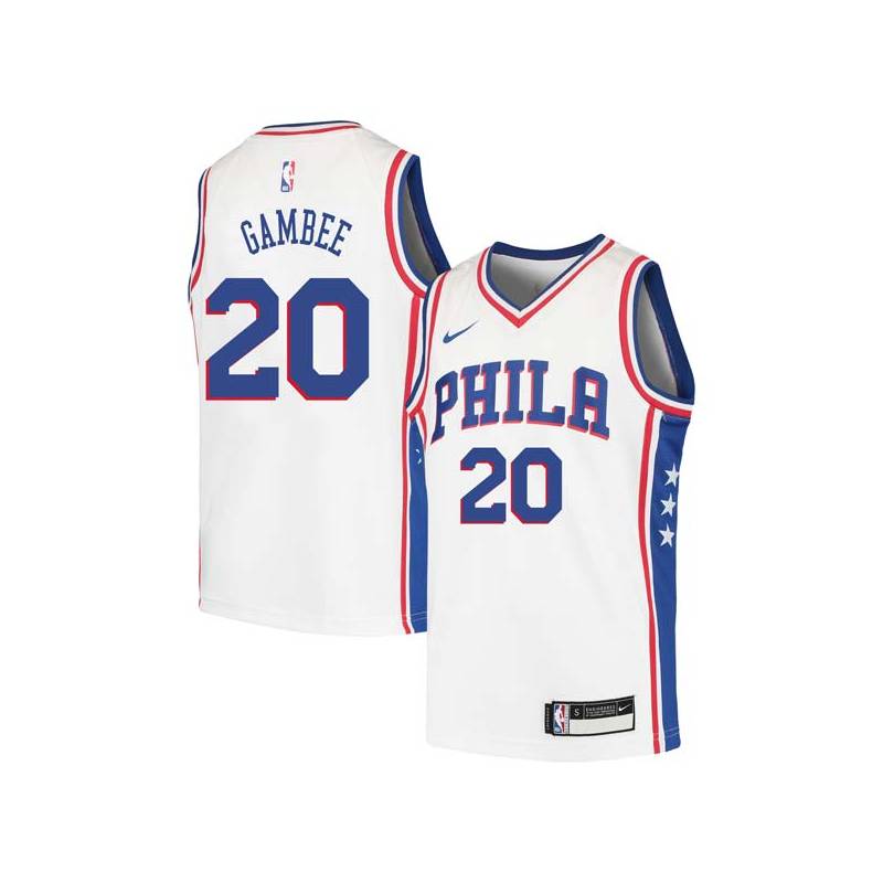 White Dave Gambee Twill Basketball Jersey -76ers #20 Gambee Twill Jerseys, FREE SHIPPING