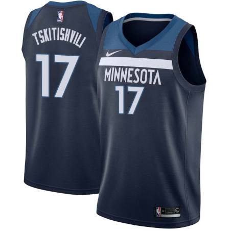 Navy Nikoloz Tskitishvili Twill Basketball Jersey -Timberwolves #17 Tskitishvili Twill Jerseys, FREE SHIPPING