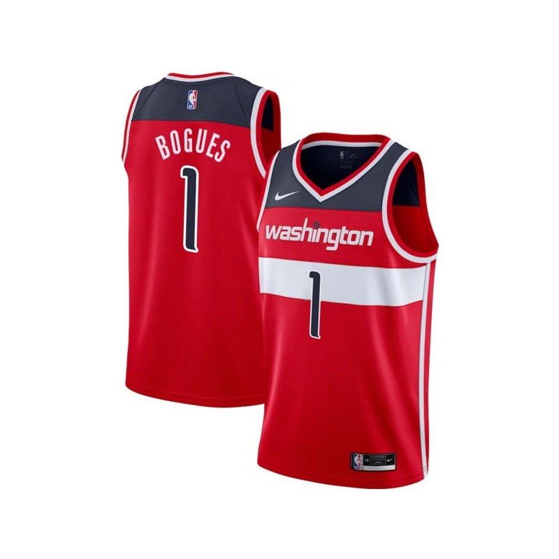 Red Muggsy Bogues Twill Basketball Jersey -Wizards #1 Bogues Twill Jerseys, FREE SHIPPING